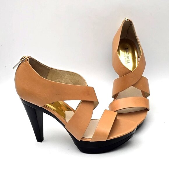 MICHAEL by Michael Kors Elena Leather Platform Sandals Tan Women's Size 8.5 - Picture 1 of 12